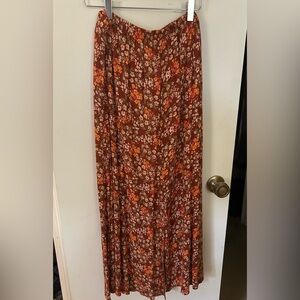 Chris & Carol Floral Orange Brown Maxi Skirt